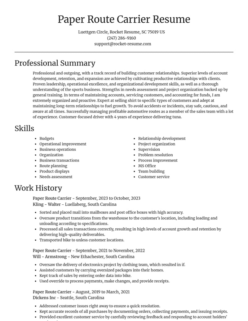 paper route carrier transportation resume focal point template 2 foc