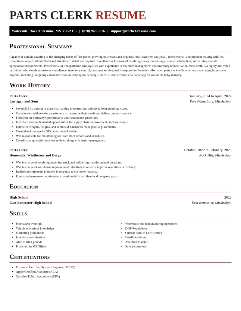 parts clerk transportation resume exquisite template 0 exq