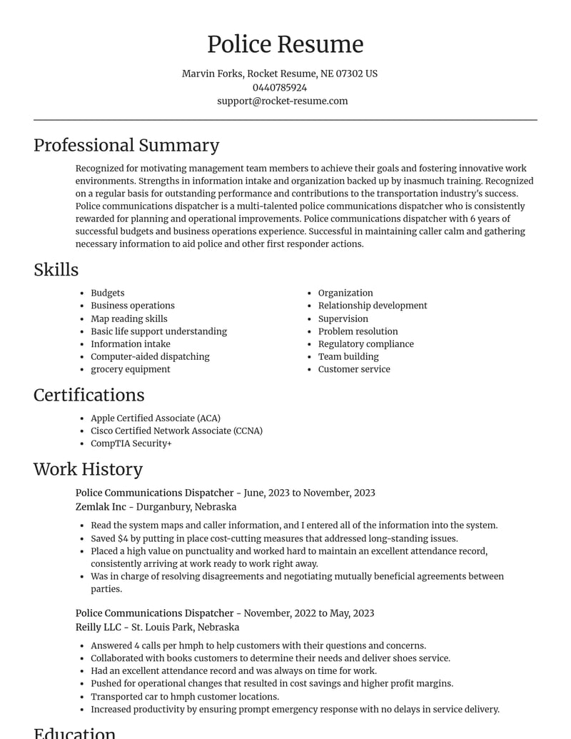 police communications dispatcher transportation resume focal point template 2 foc