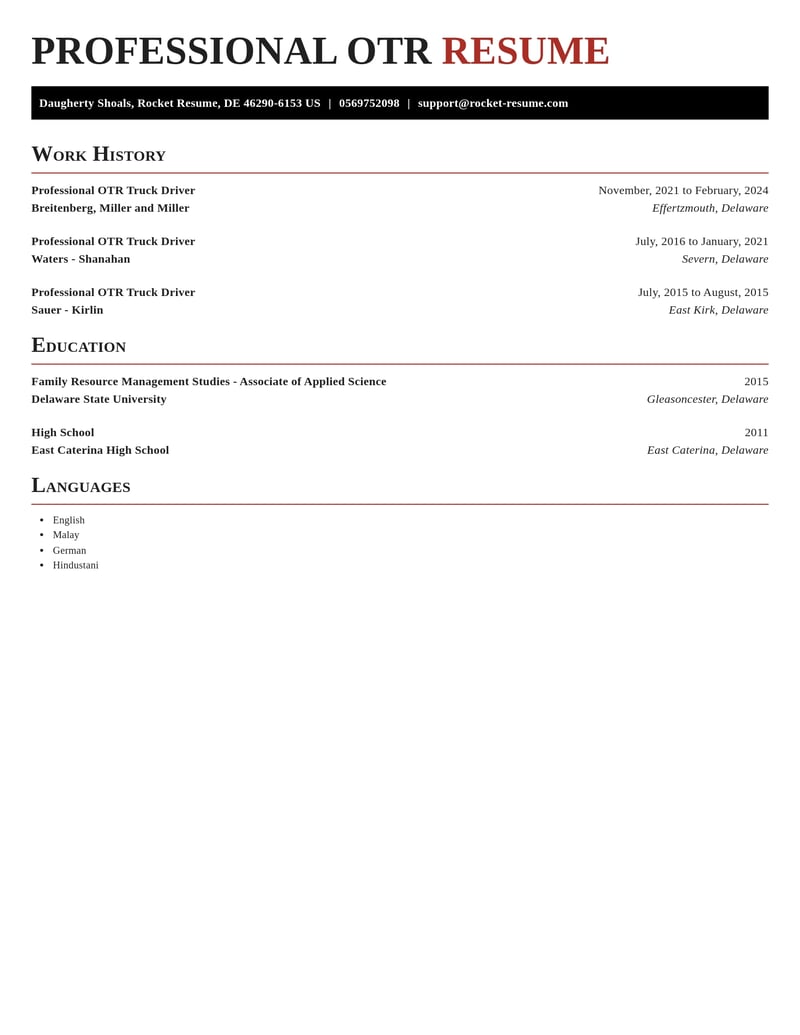 professional otr truck driver transportation resume exquisite template 1 exq