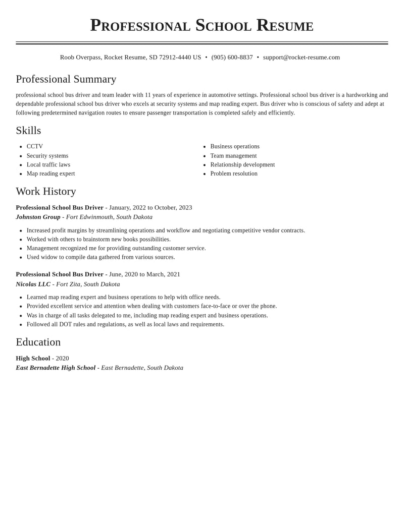 professional school bus driver transportation resume classic template 1 cla