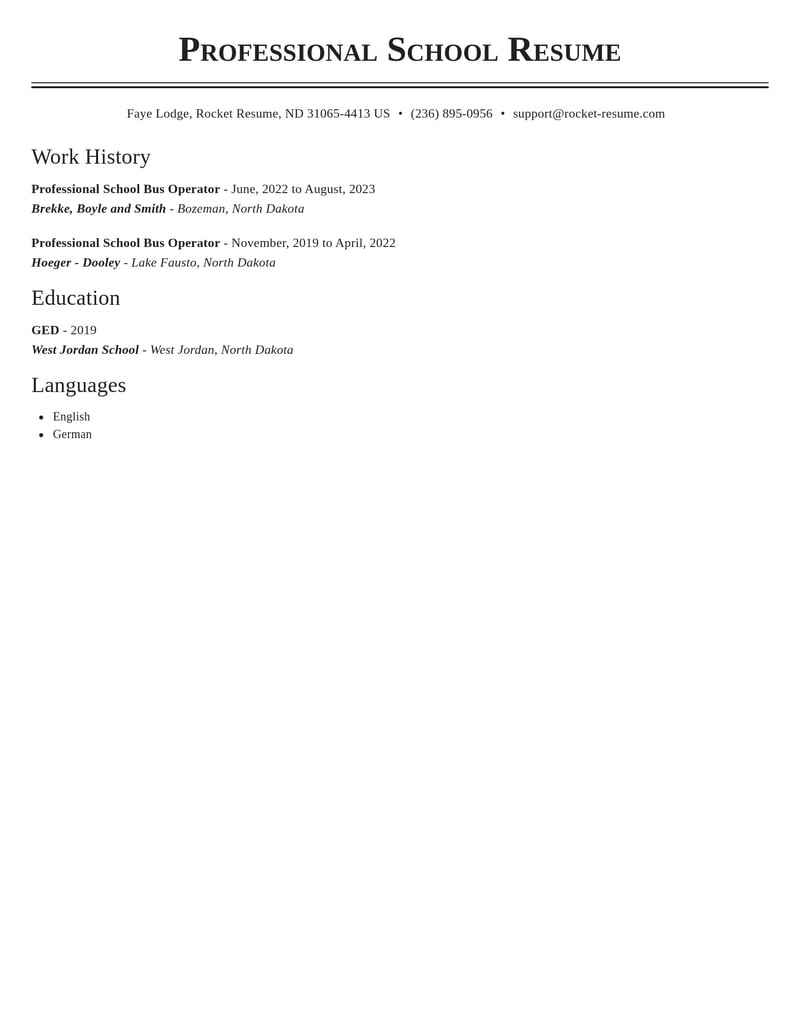 professional school bus operator transportation resume classic template 2 cla