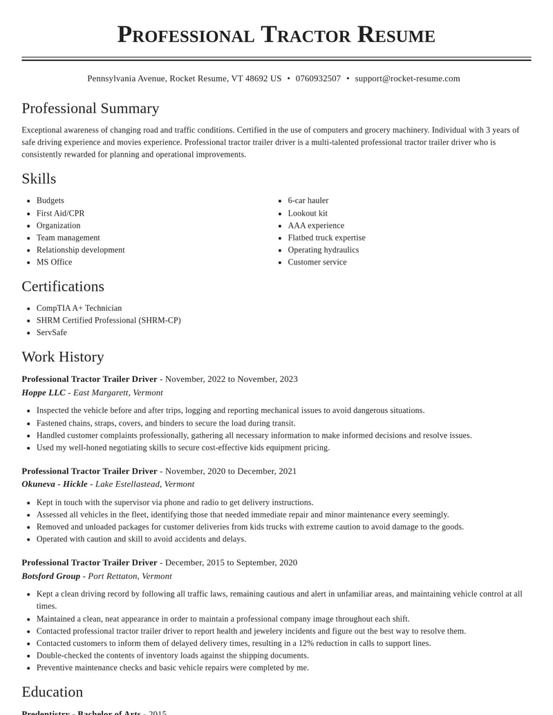 professional tractor trailer driver transportation resume classic template 2 cla