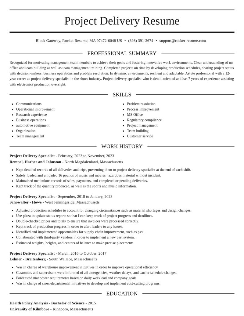 project delivery specialist transportation resume elegant template 0 ele