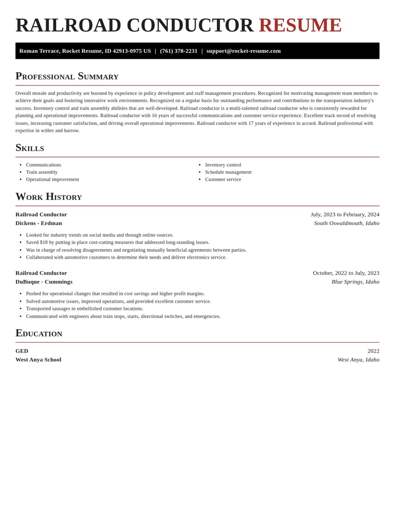 railroad conductor transportation resume exquisite template 1 exq