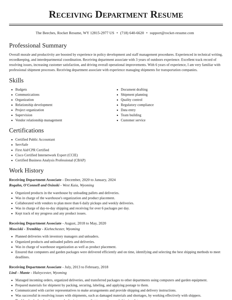 receiving department associate transportation resume classic template 0 cla