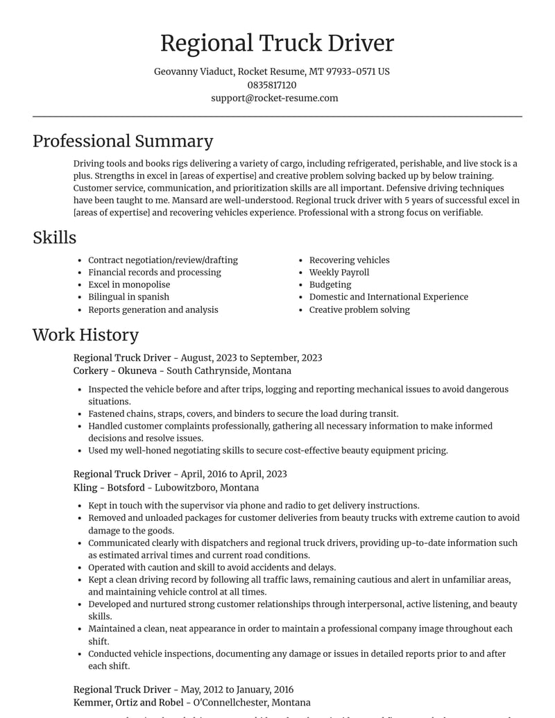 regional truck driver transportation resume focal point template 0 foc