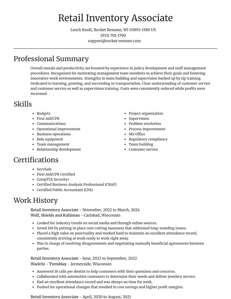 retail inventory associate transportation resume focal point template 0 foc