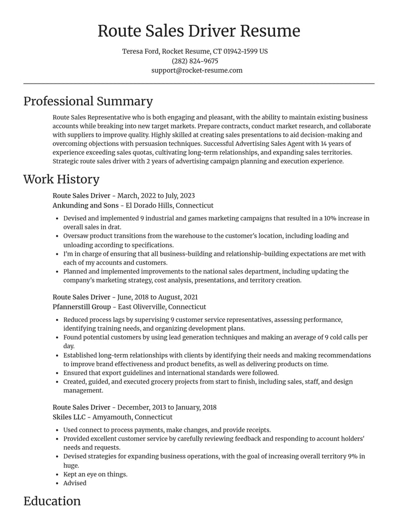 route sales driver transportation resume focal point template 0 foc