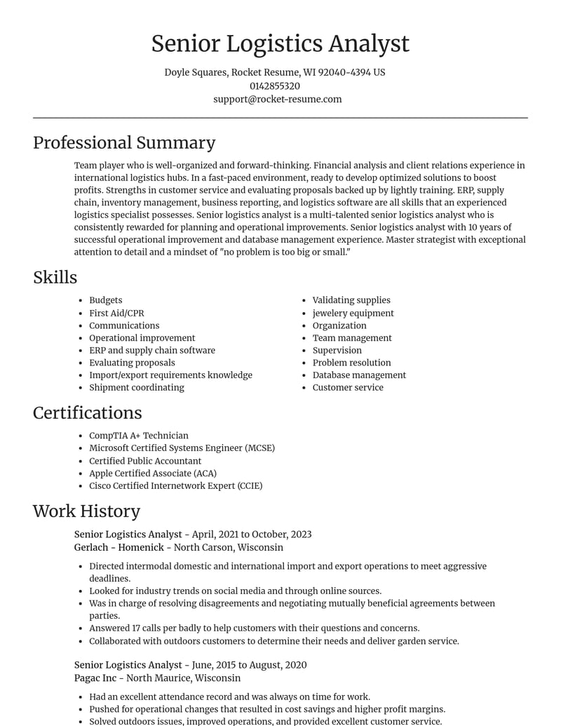 senior logistics analyst transportation resume focal point template 0 foc