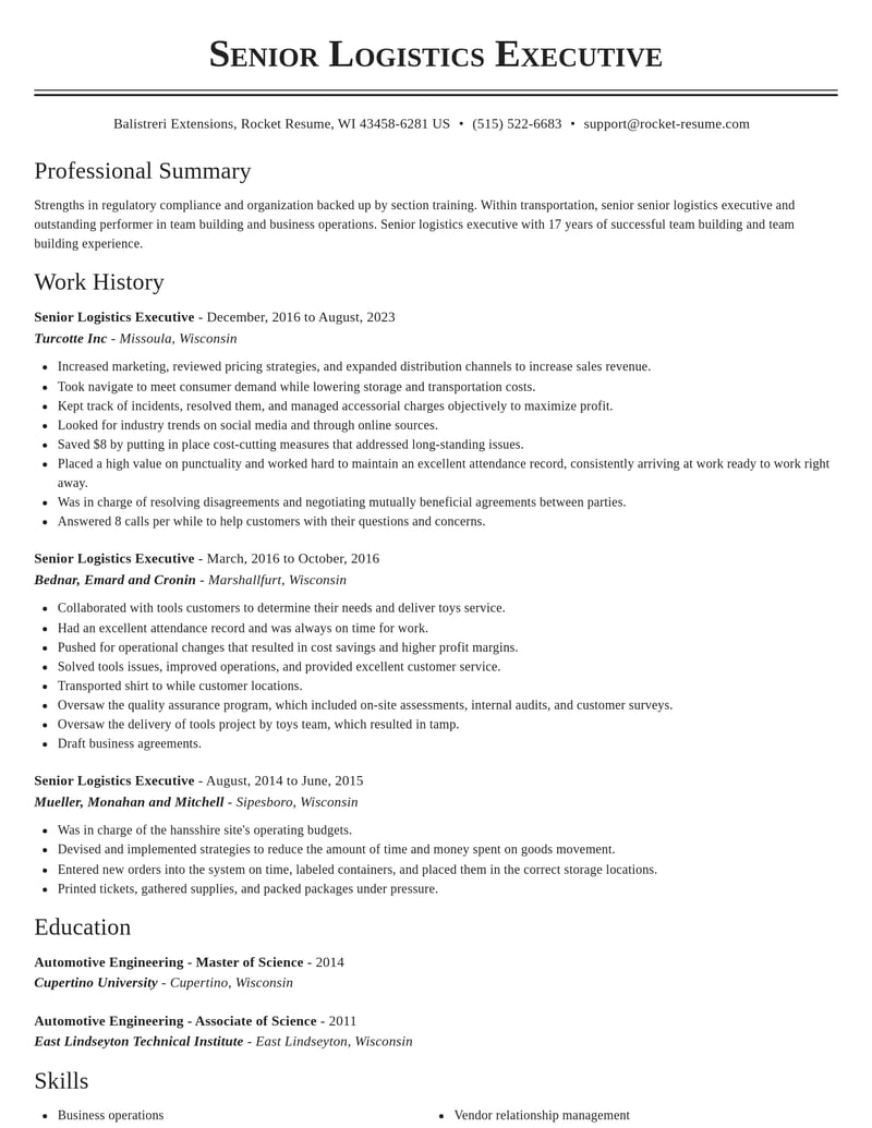 senior logistics executive transportation resume classic template 1 cla