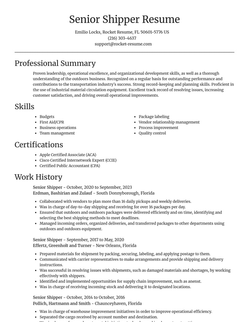 senior shipper transportation resume focal point template 2 foc
