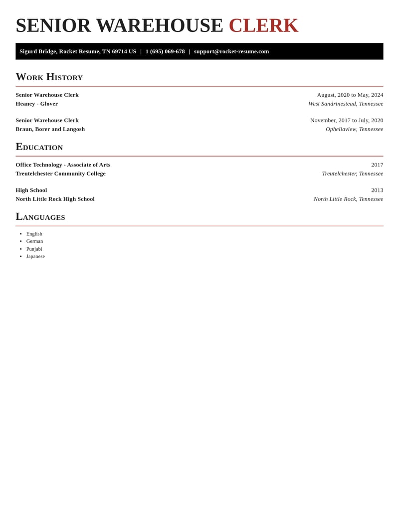 senior warehouse clerk transportation resume exquisite template 2 exq