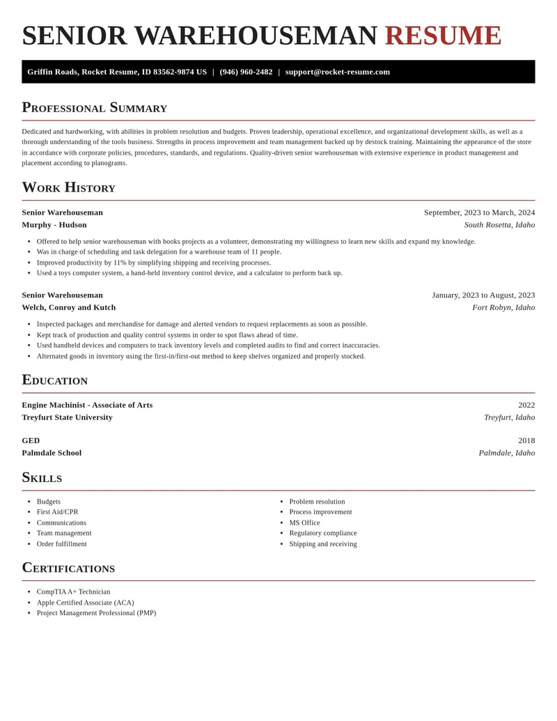 senior warehouseman transportation resume exquisite template 1 exq
