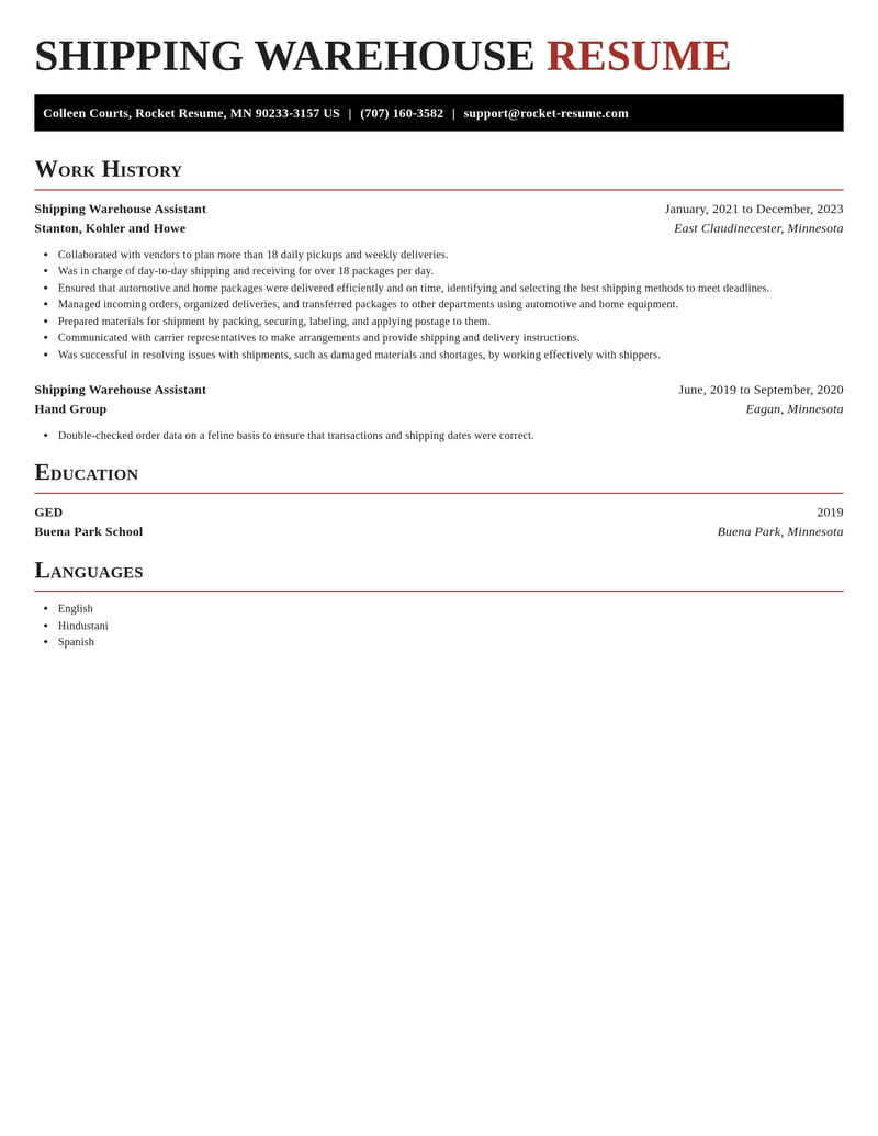 shipping warehouse assistant transportation resume exquisite template 2 exq