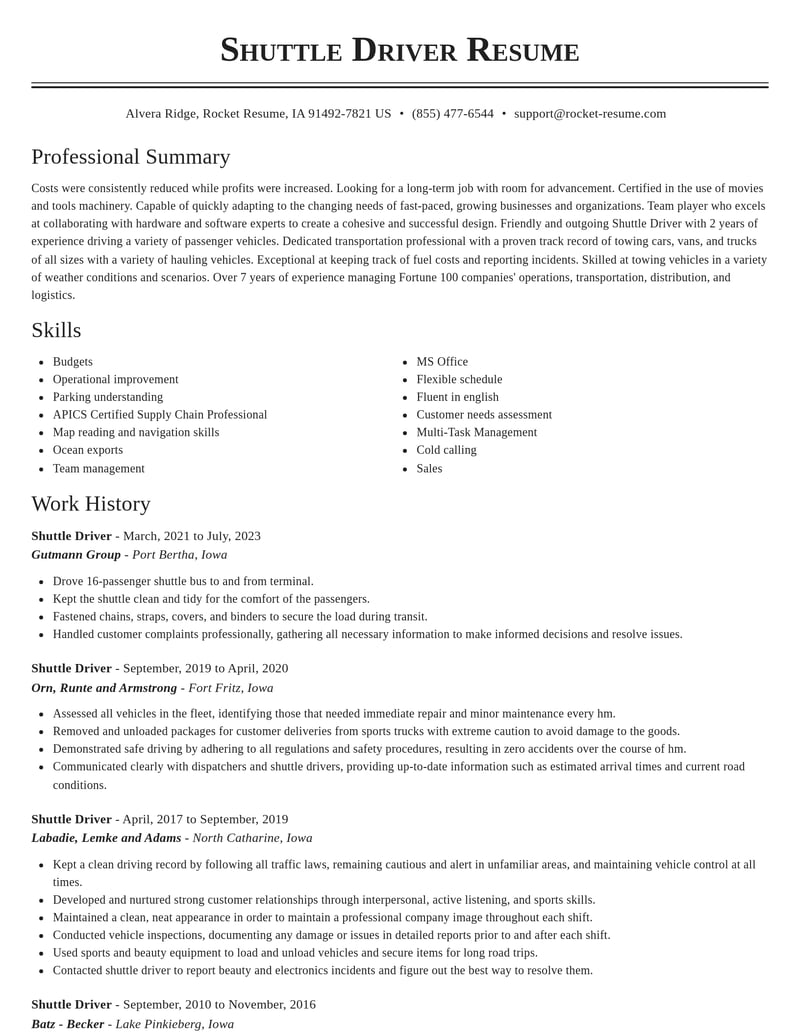 shuttle driver transportation resume classic template 2 cla