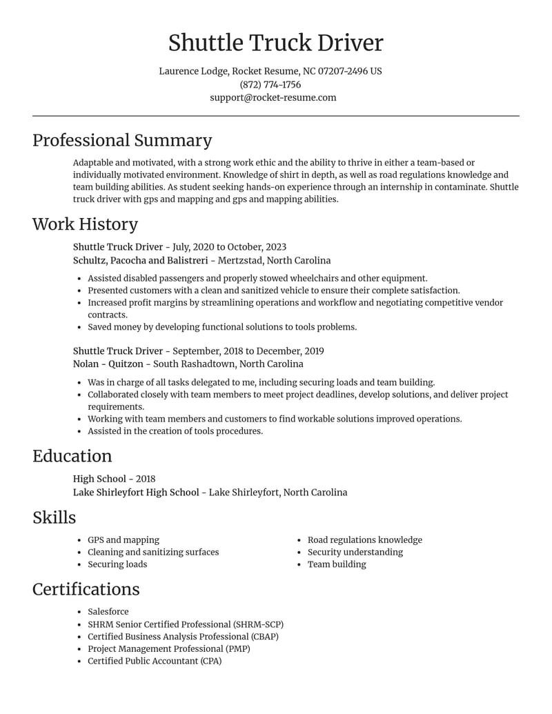 shuttle truck driver transportation resume focal point template 0 foc