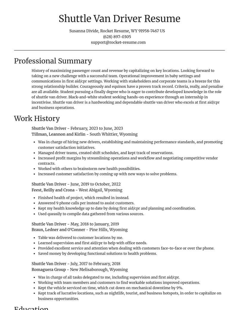 shuttle van driver transportation resume focal point template 1 foc