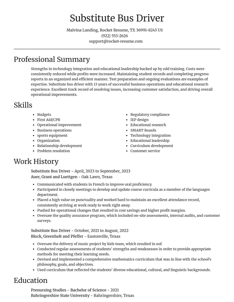 substitute bus driver transportation resume focal point template 0 foc