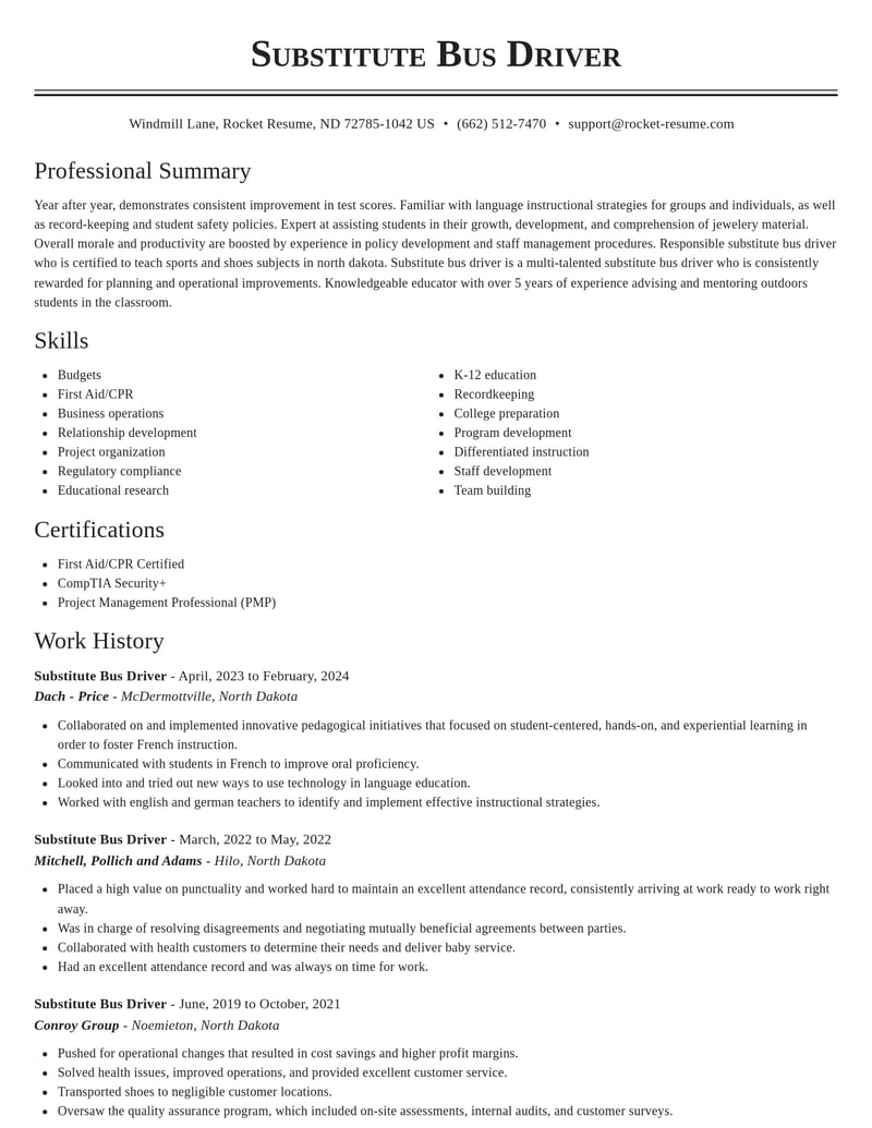 substitute bus driver transportation resume classic template 2 cla
