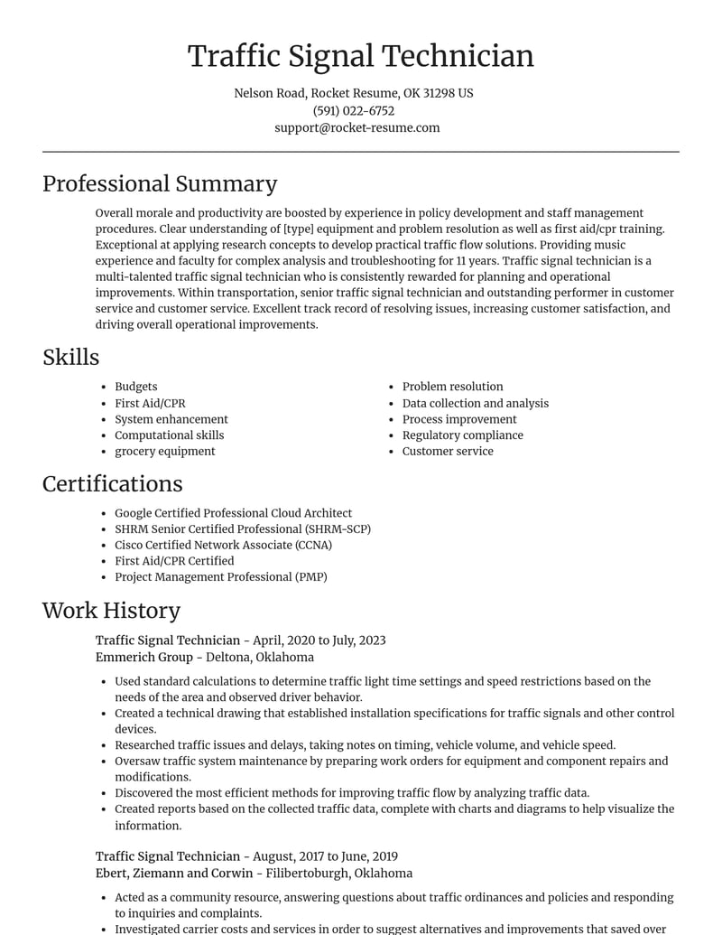 traffic signal technician transportation resume focal point template 0 foc