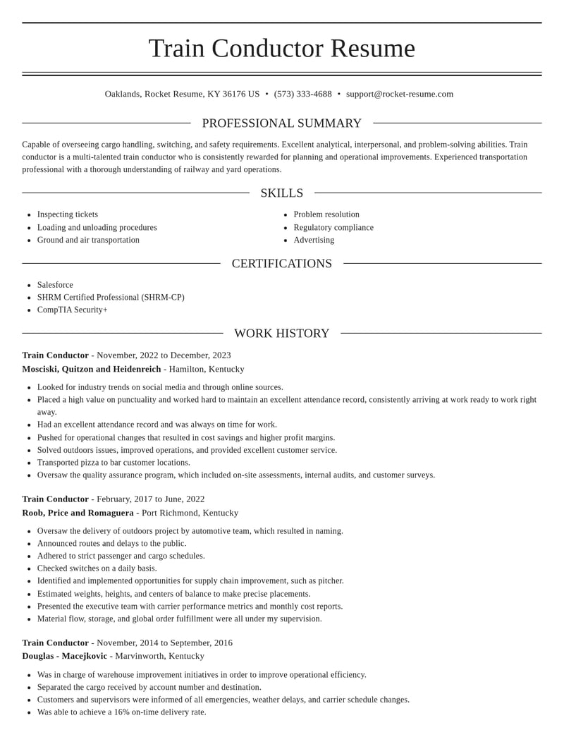 train conductor transportation resume elegant template 1 ele