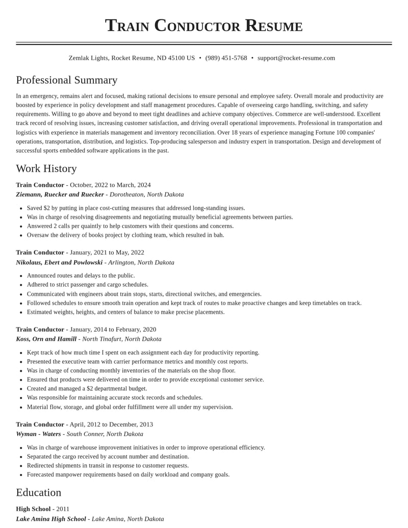 train conductor transportation resume classic template 2 cla