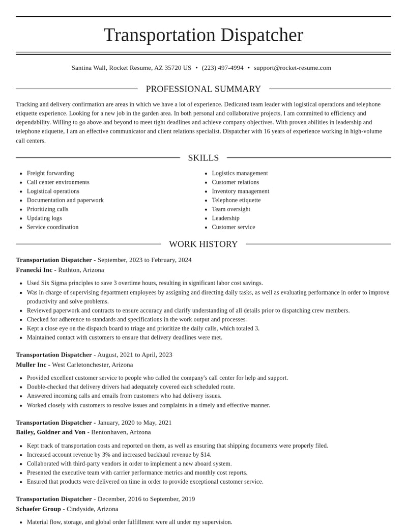 transportation dispatcher transportation resume elegant template 1 ele