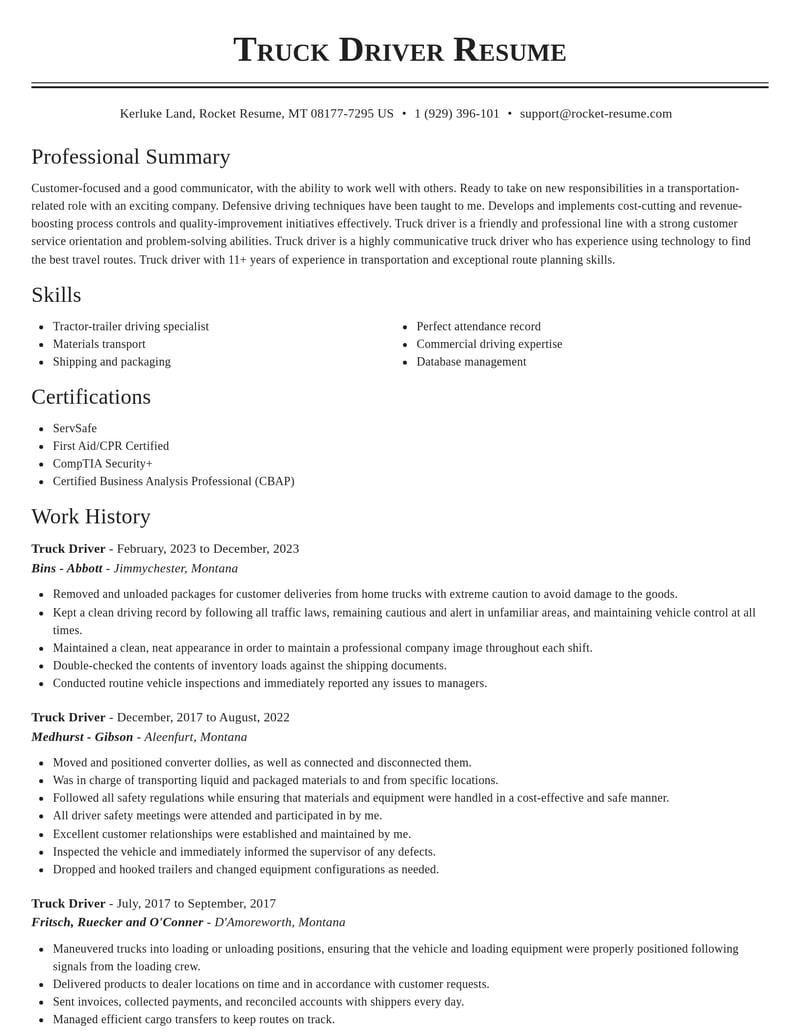 truck driver transportation resume classic template 1 cla