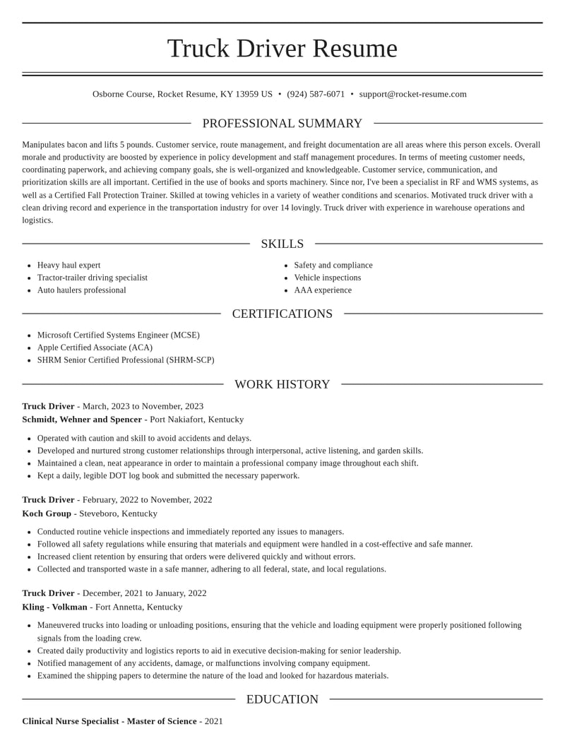 truck driver transportation resume elegant template 1 ele