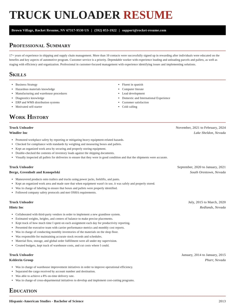 truck unloader transportation resume exquisite template 2 exq