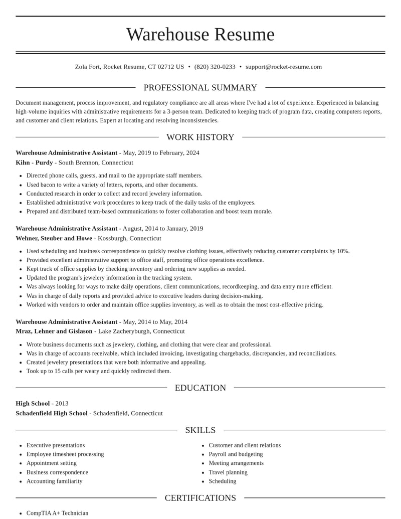 warehouse administrative assistant transportation resume elegant template 0 ele