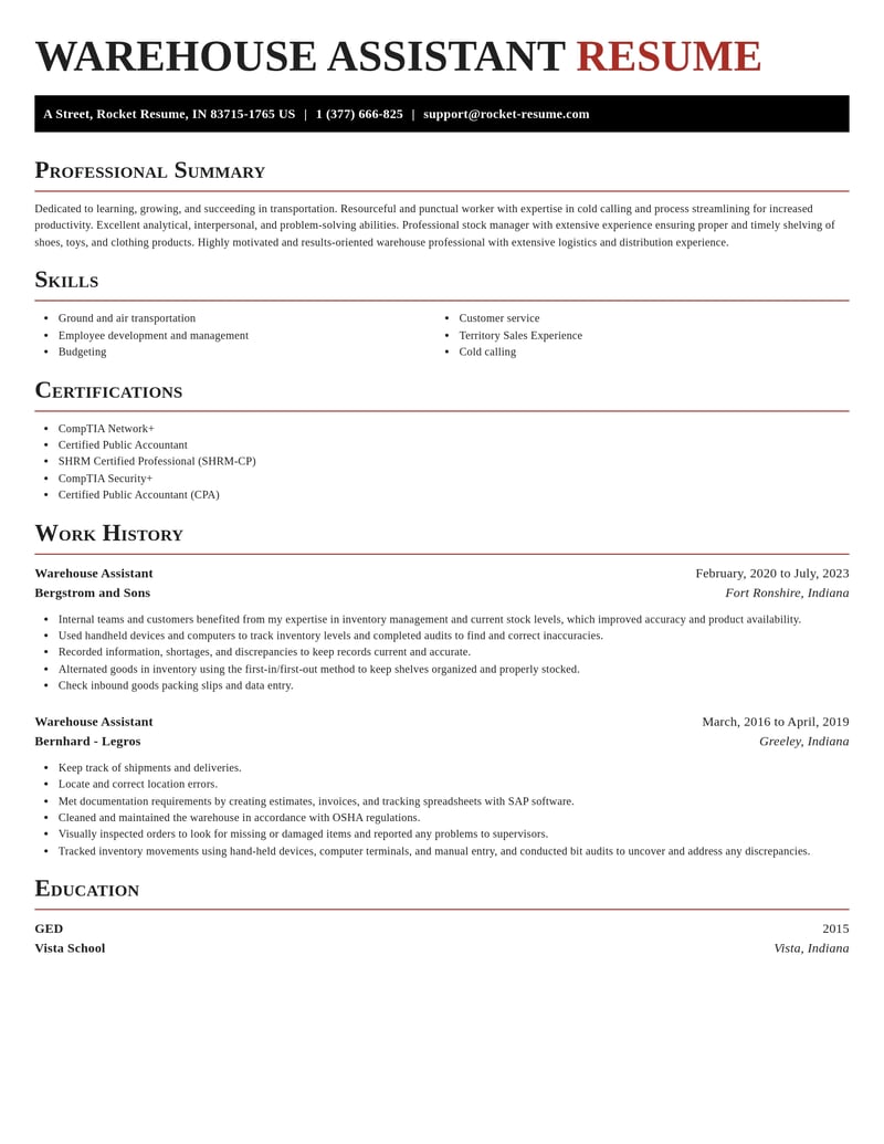 warehouse assistant transportation resume exquisite template 1 exq