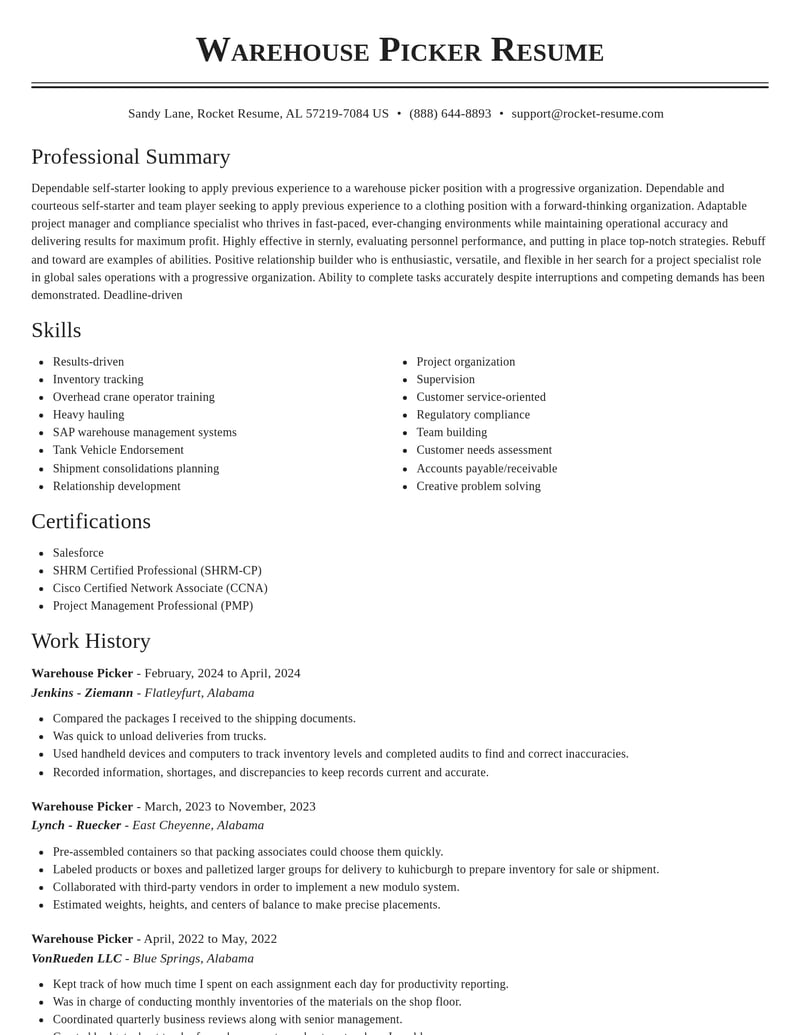 warehouse picker transportation resume classic template 0 cla