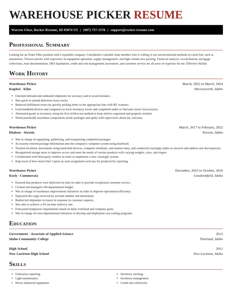 warehouse picker transportation resume exquisite template 2 exq