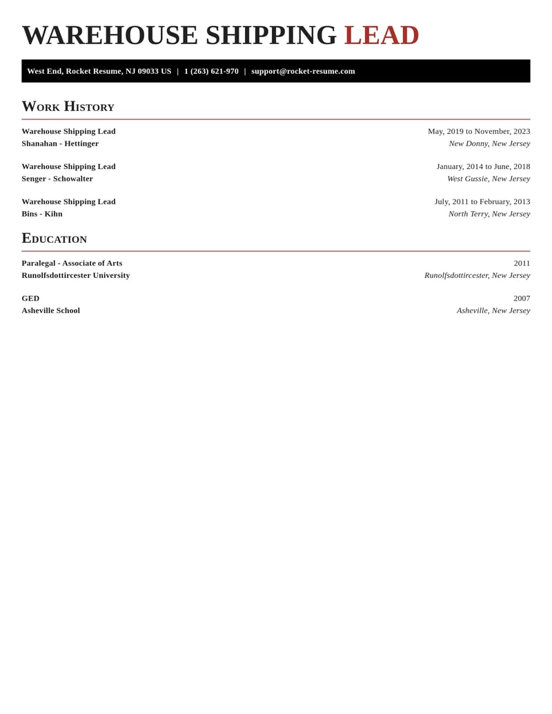 warehouse shipping lead transportation resume exquisite template 2 exq