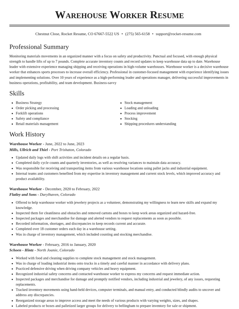 warehouse worker transportation resume classic template 0 cla
