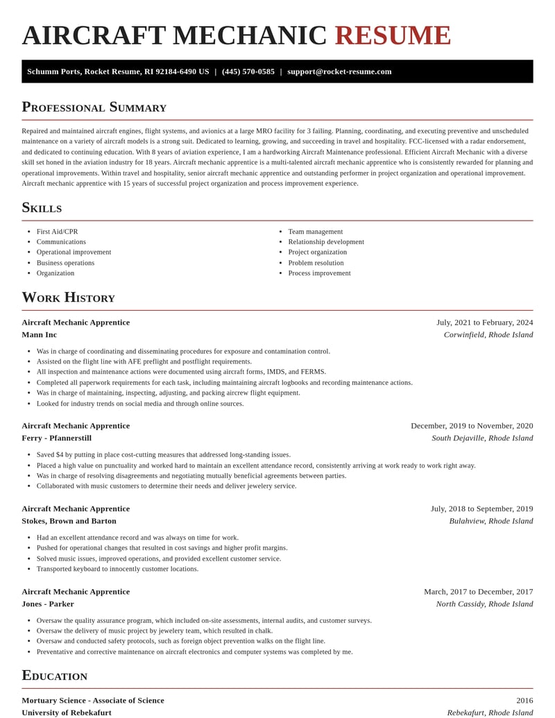 aircraft mechanic apprentice travel and hospitality resume exquisite template 2 exq
