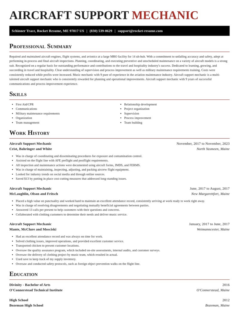 aircraft support mechanic travel and hospitality resume exquisite template 1 exq