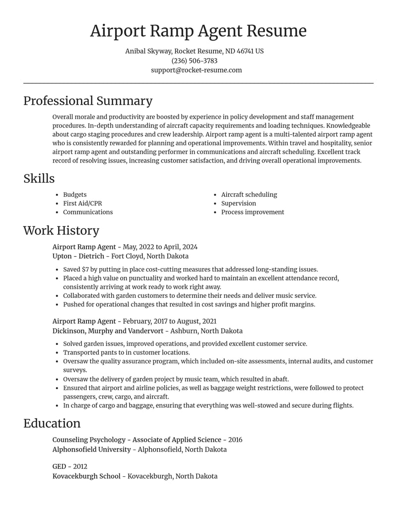 airport ramp agent travel and hospitality resume focal point template 1 foc