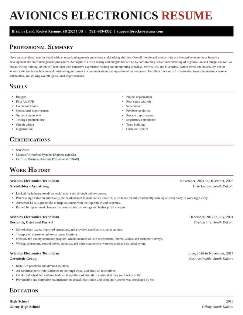 avionics electronics technician travel and hospitality resume exquisite template 2 exq