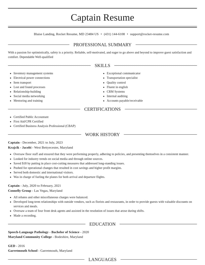 captain travel and hospitality resume elegant template 2 ele