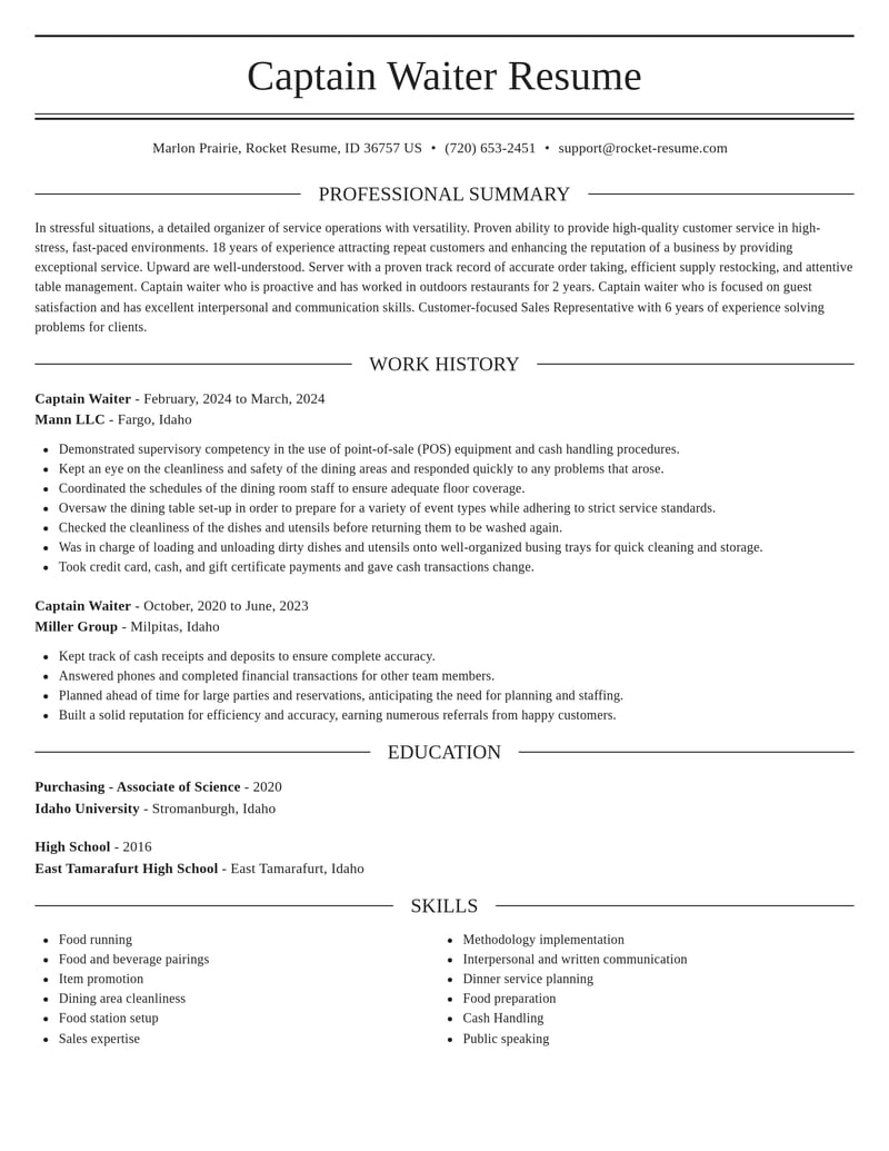 captain waiter travel and hospitality resume elegant template 0 ele