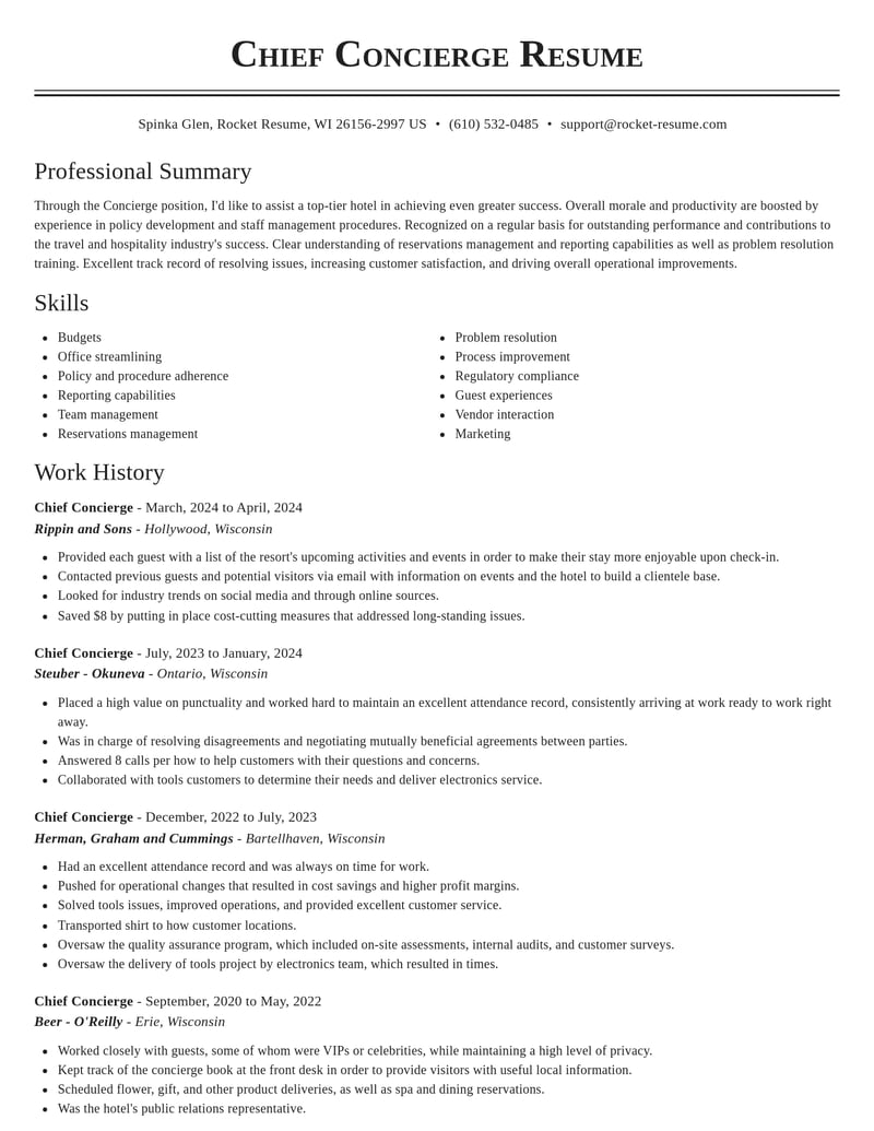 chief concierge travel and hospitality resume classic template 2 cla