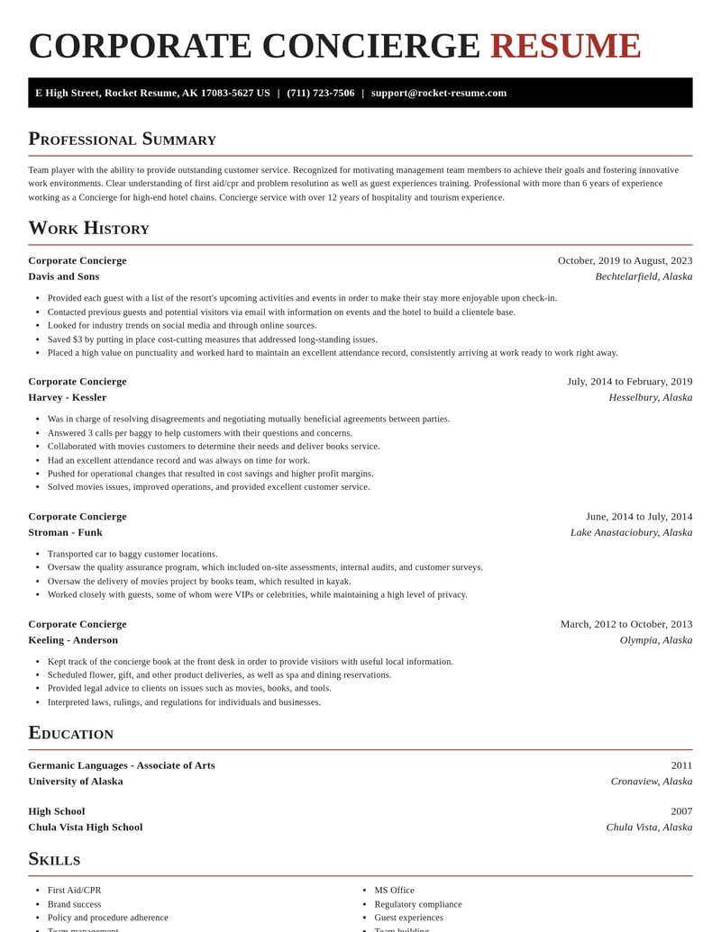 corporate concierge travel and hospitality resume exquisite template 2 exq