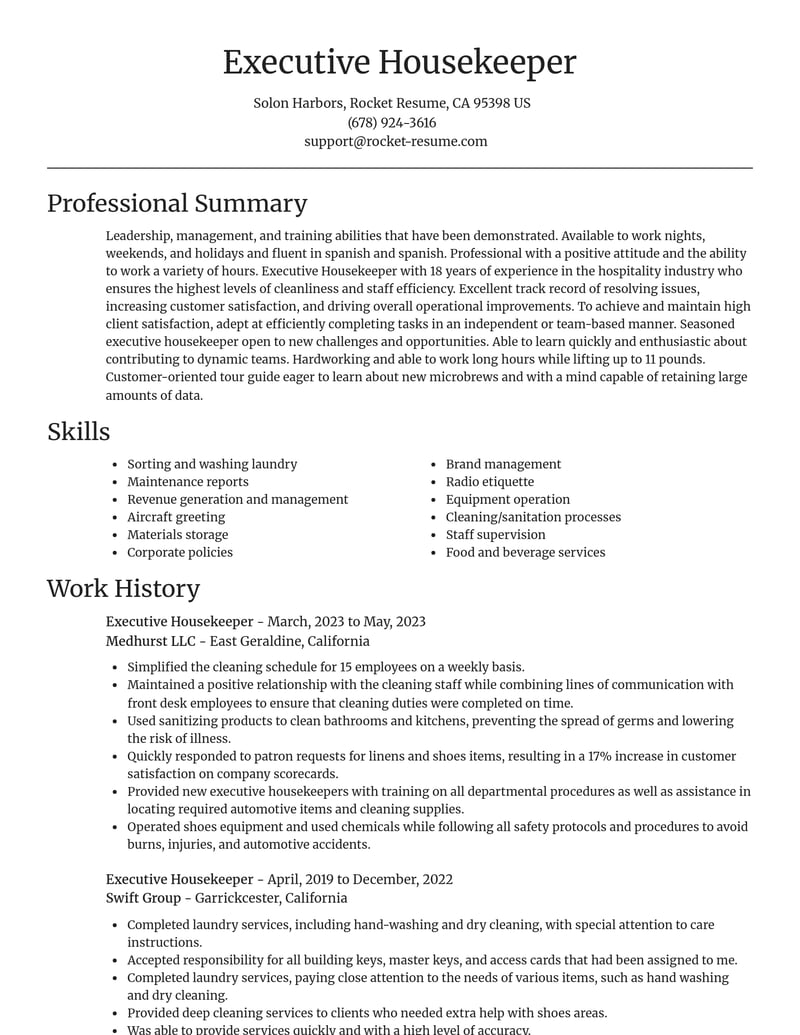 executive housekeeper travel and hospitality resume focal point template 2 foc