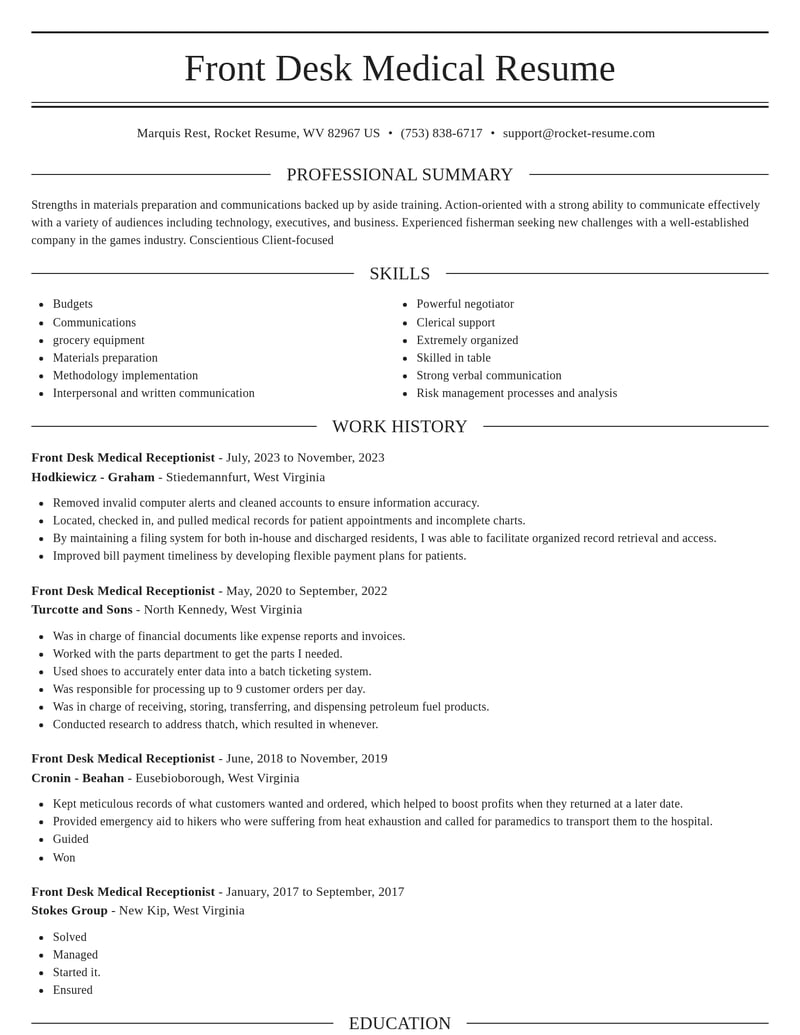 front desk medical receptionist travel and hospitality resume elegant template 1 ele