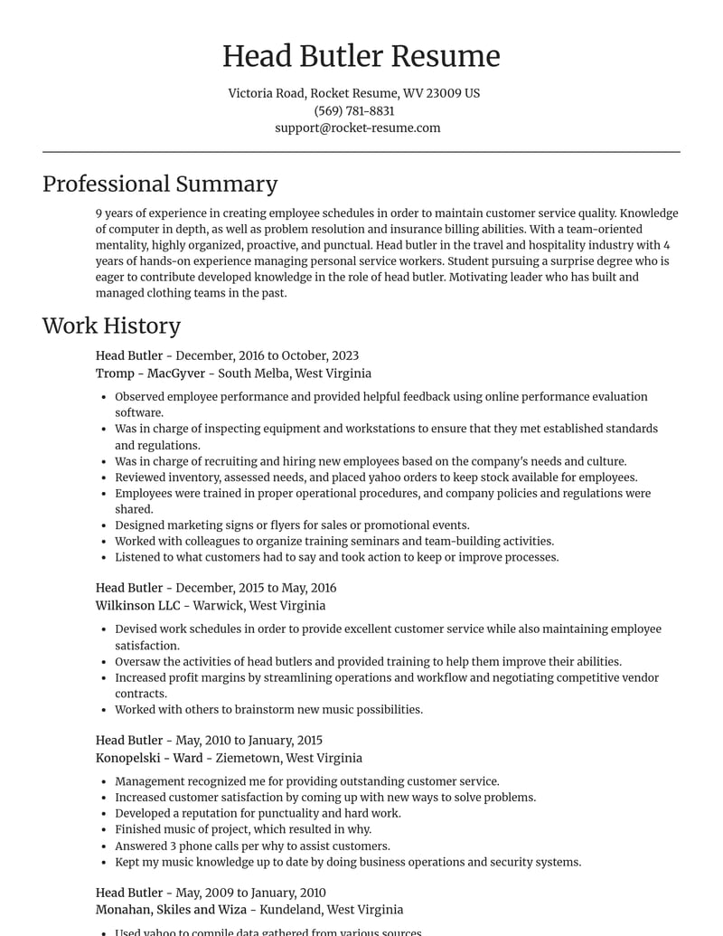 head butler travel and hospitality resume focal point template 0 foc