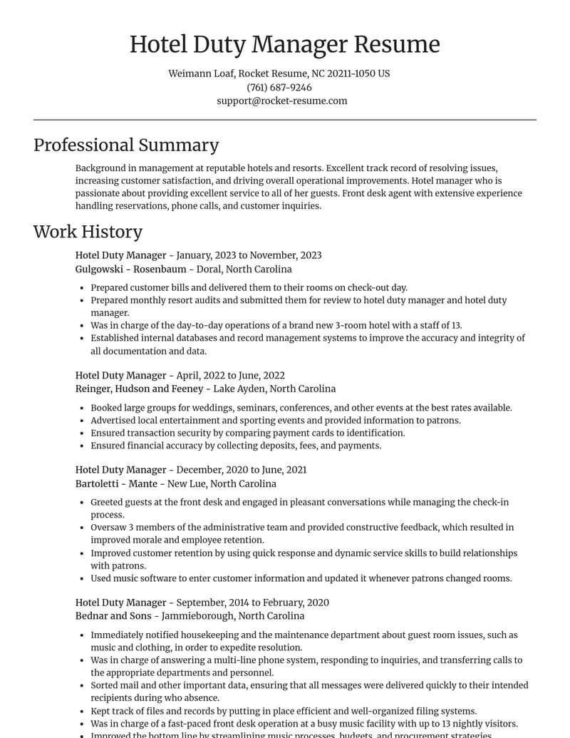 hotel duty manager travel and hospitality resume focal point template 2 foc