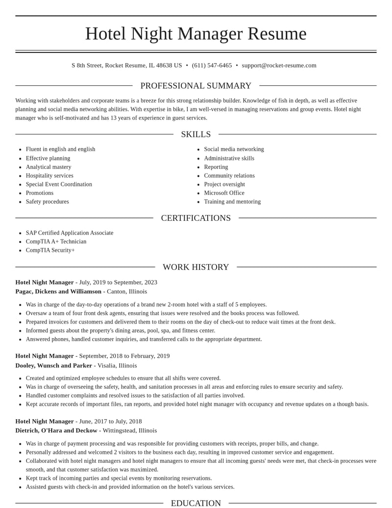 hotel night manager travel and hospitality resume elegant template 2 ele